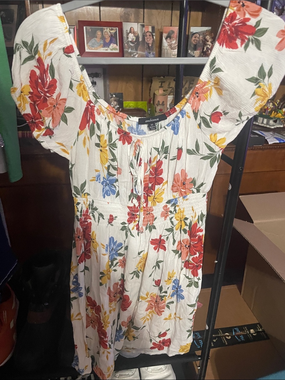 Ambiance White Floral Mini Dress with Red, Yellow & Blue Flowers